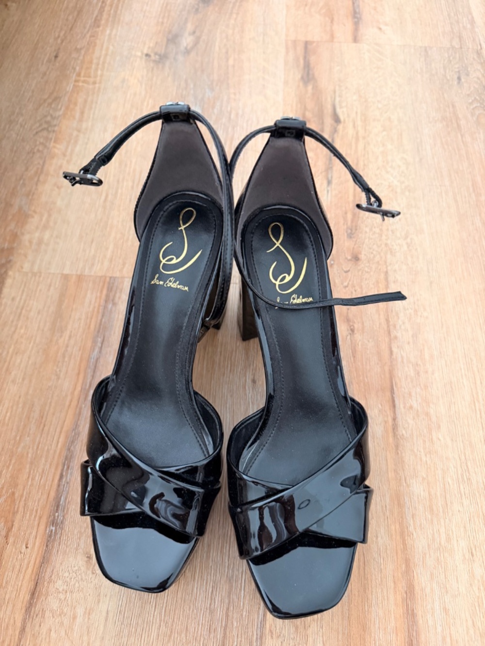 Sam Edelman Black Patent Leather Jade Ankle Strap Stiletto Heels
